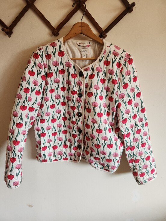 J. Crew Jackets & Blazers - J.Crew Quilted Jacket Blazed Cream Pink Floral Cotton Blend Large 12
